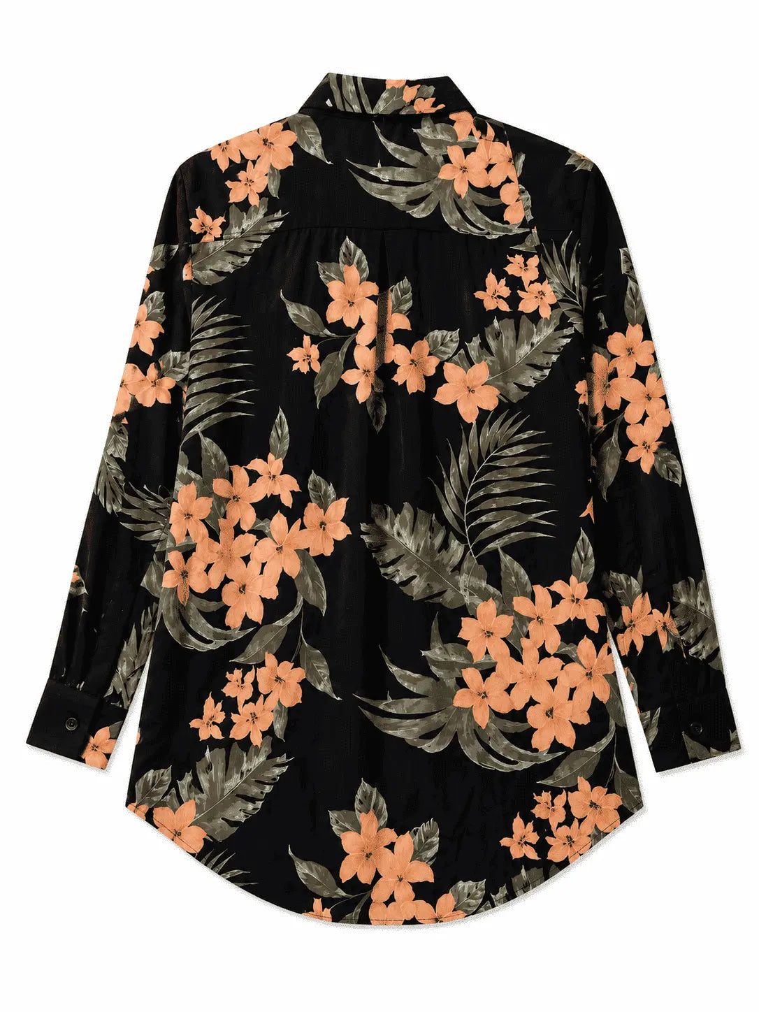 Women's floral print shirt Tropical Bloom back view by Nasseeb