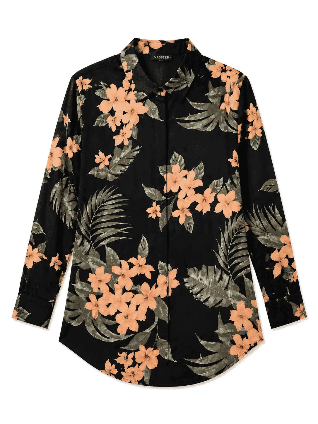 Women's floral print shirt Tropical Bloom front view by Nasseeb