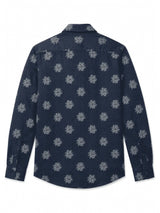 Back view of Nasseeb men's printed shirt in navy blue