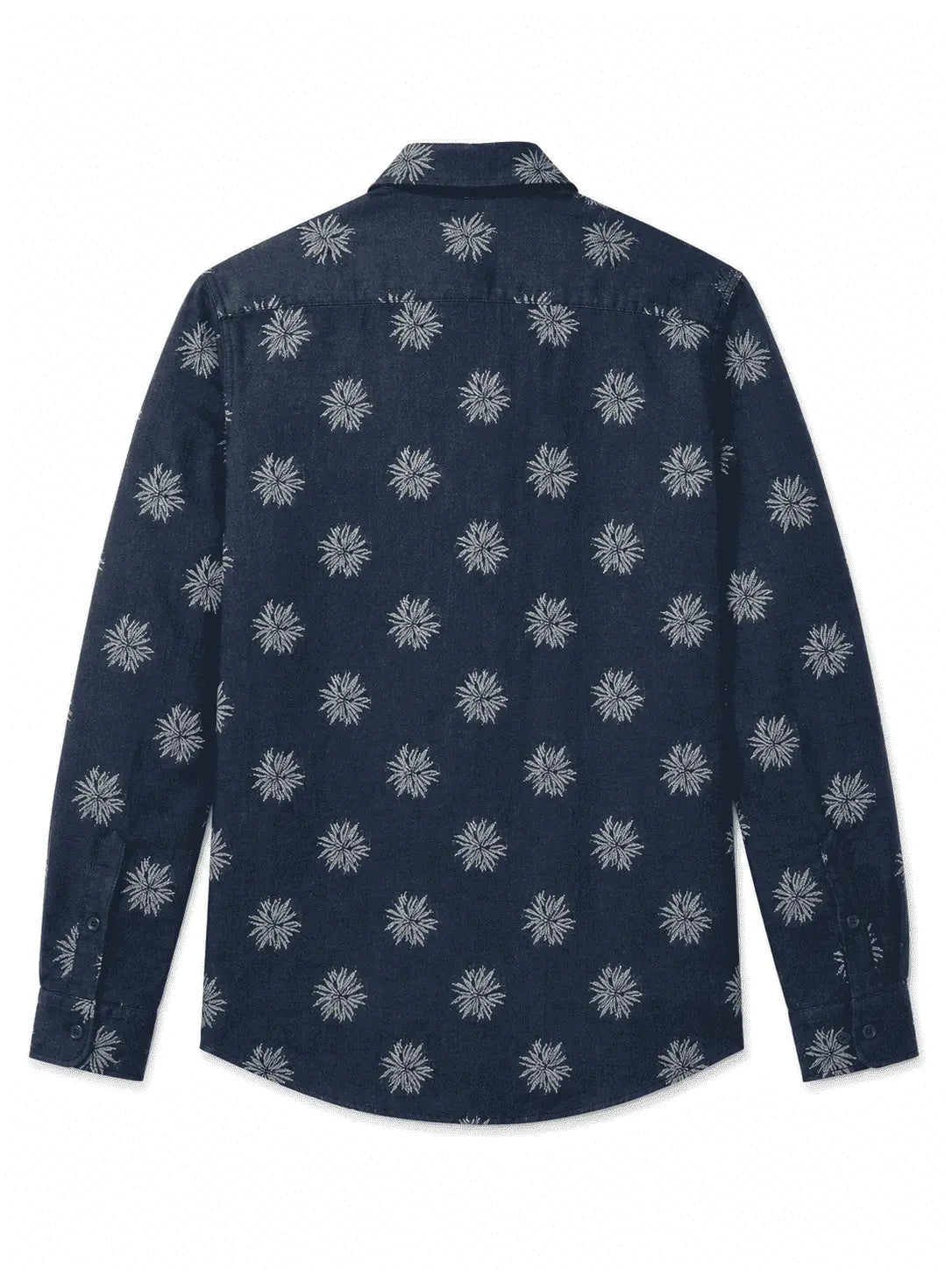 Back view of Nasseeb men's printed shirt in navy blue