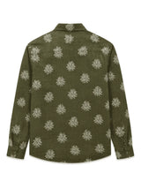 Back view of Nasseeb men's printed shirt in olive green