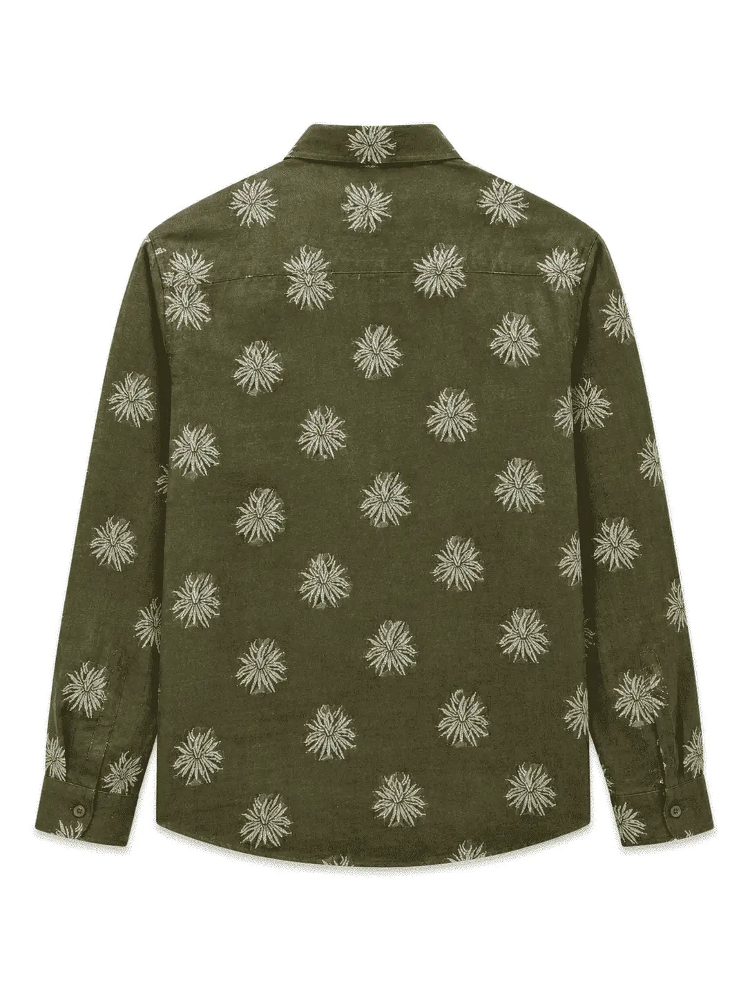 Back view of Nasseeb men's printed shirt in olive green