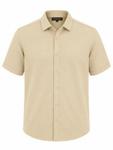 Beige Men's Essential Knit Polo front view by Nasseeb
