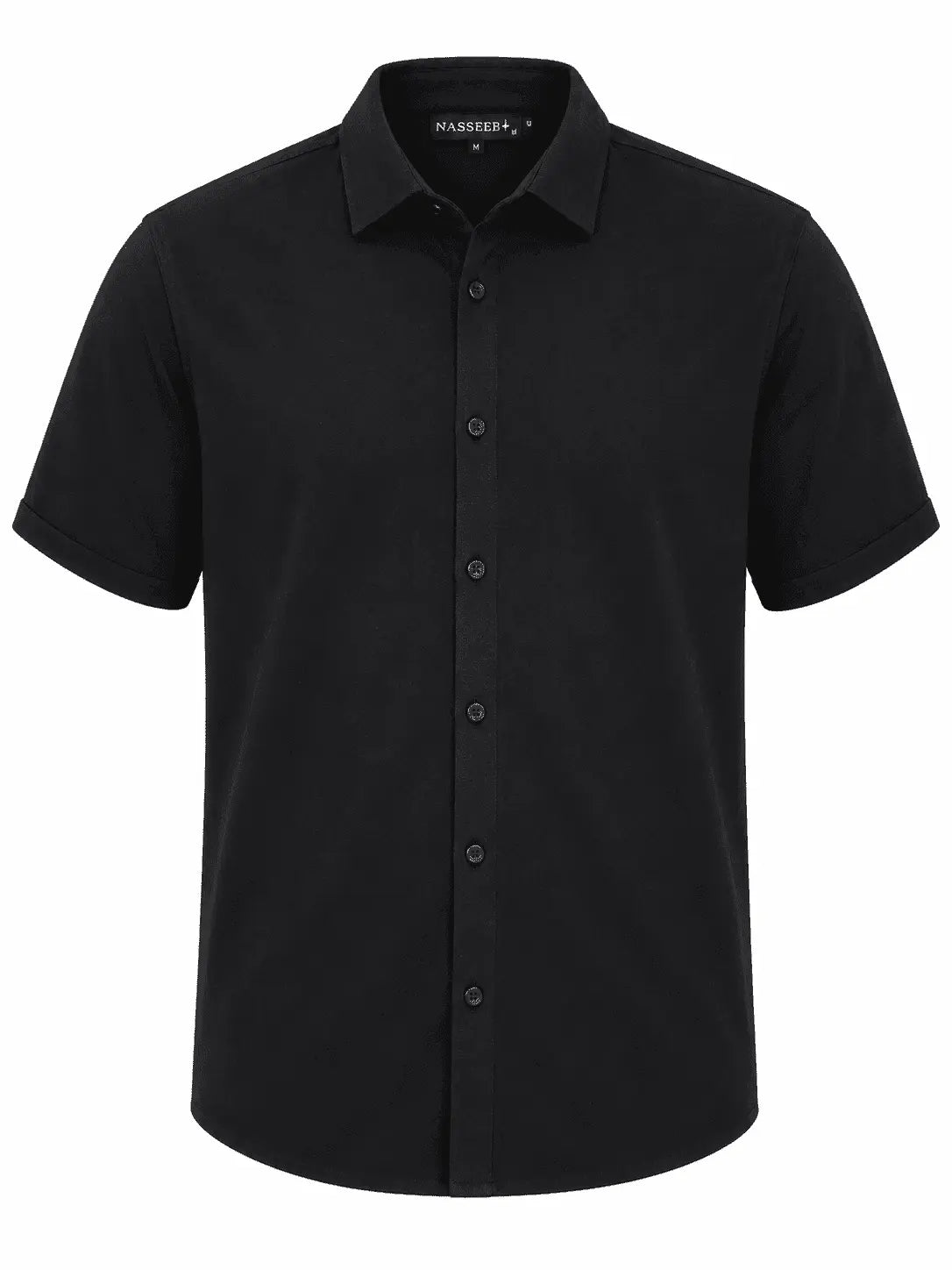Black Men's Essential Knit Polo front view by Nasseeb