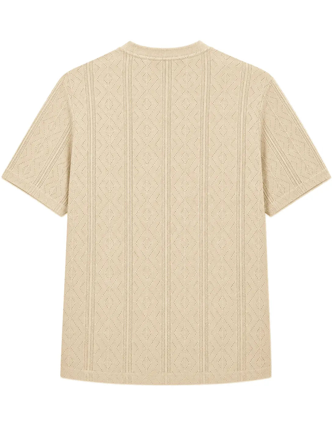 Back view of Nasseeb Men's Heritage textured knit T-shirt in cream