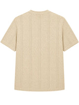 Back view of Nasseeb Men's Heritage textured knit T-shirt in cream