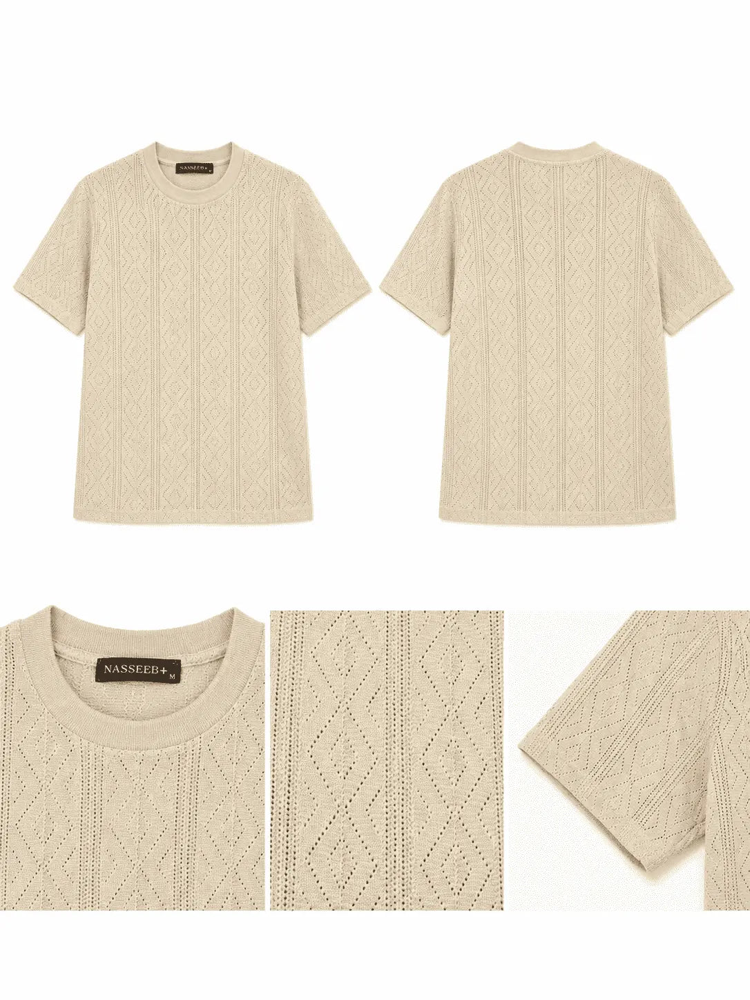 Nasseeb Men's Heritage textured knit T-shirt front back and fabric details