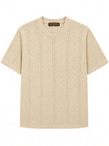 Front view of Nasseeb Men's Heritage textured knit T-shirt in cream