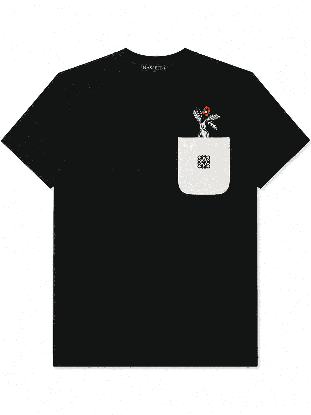 Front view of Nasseeb Men's Heritage Pocket T-Shirt in black