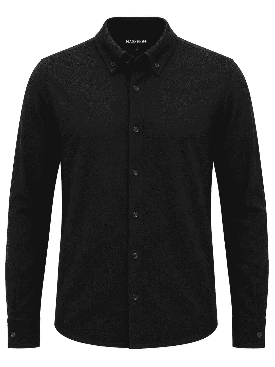 Front view of Nasseeb Men's Monte Vista button down shirt in black