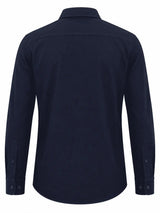 Back view of Nasseeb Men's Monte Vista button down shirt in navy blue