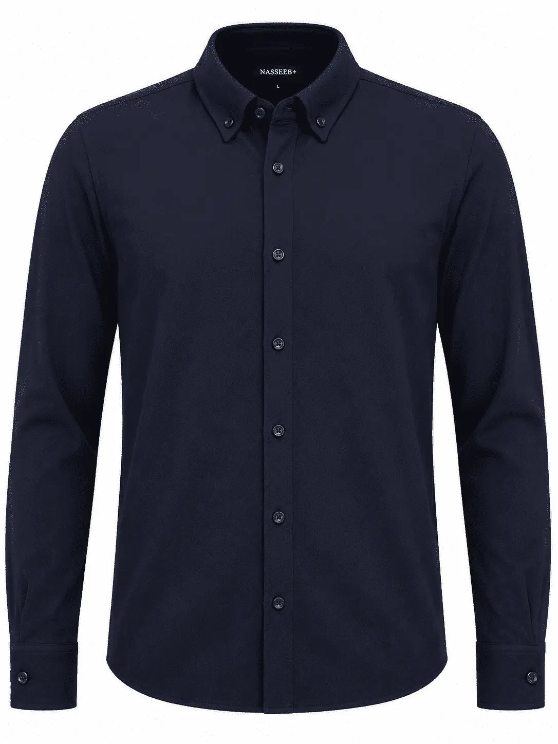 Front view of Nasseeb Men's Monte Vista button down shirt in navy blue