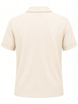Back view of Nasseeb men's ribbed short sleeve shirt in beige