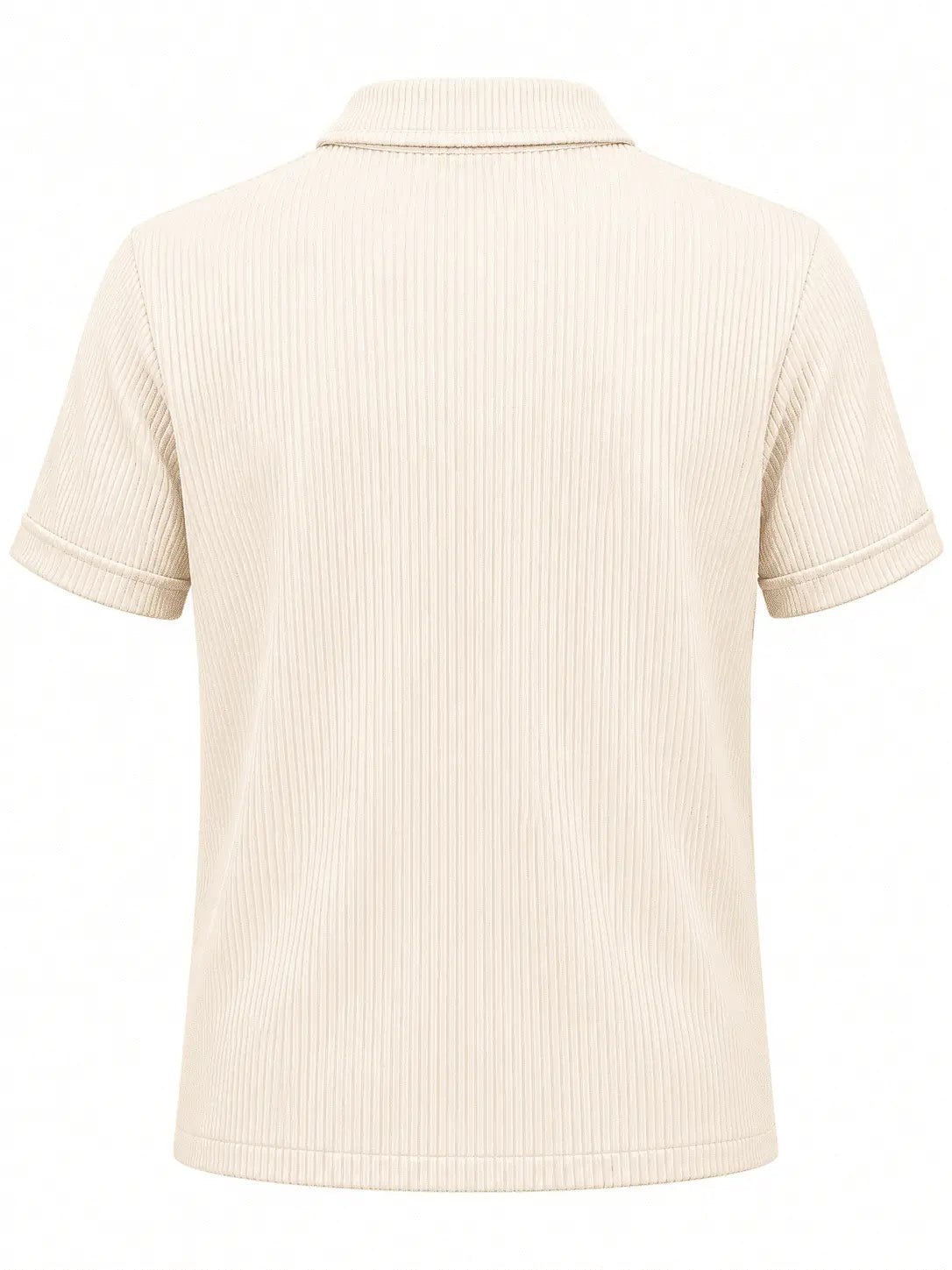 Back view of Nasseeb men's ribbed short sleeve shirt in beige