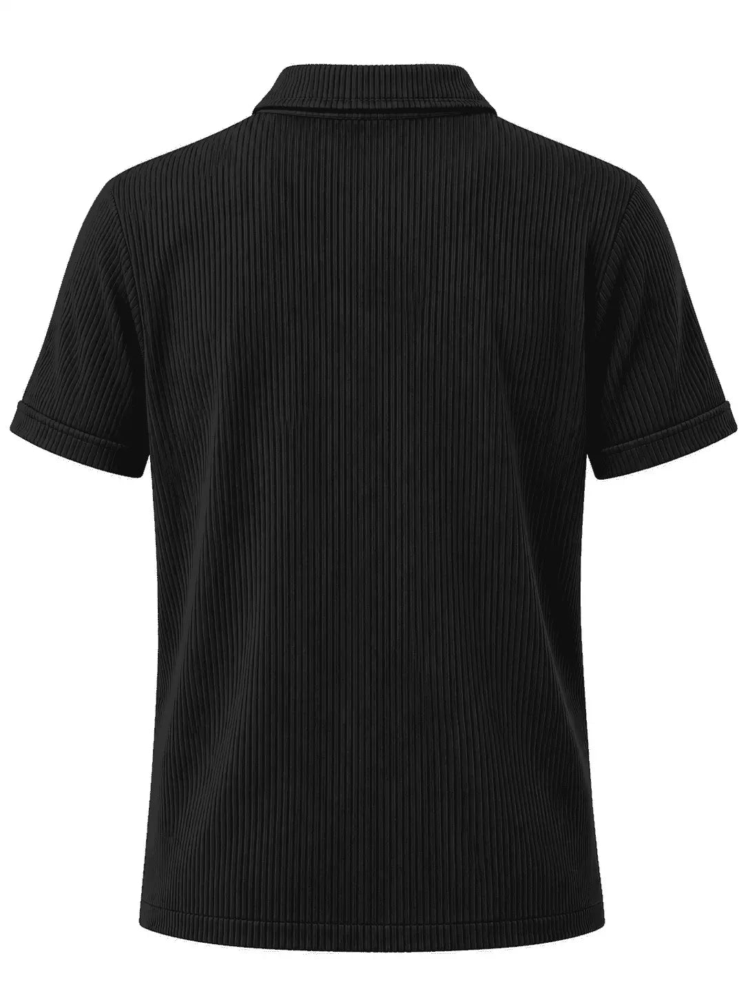 Back view of Nasseeb men's ribbed short sleeve shirt in black