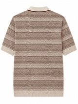 Back view of Nasseeb men's textured polo shirt in beige brown
