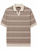 Front view of Nasseeb men's textured polo shirt in beige brown