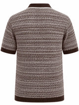 Back view of Nasseeb men's textured polo shirt in dark brown