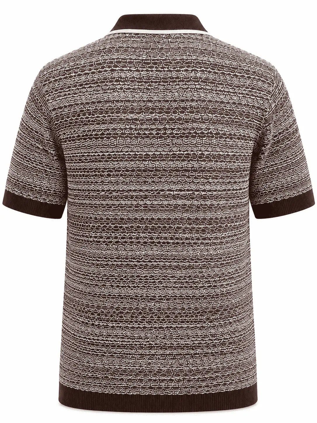 Back view of Nasseeb men's textured polo shirt in dark brown