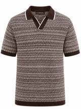 Front view of Nasseeb men's textured polo shirt in dark brown