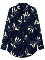 Front view of Nasseeb Women's Capri navy floral shirt