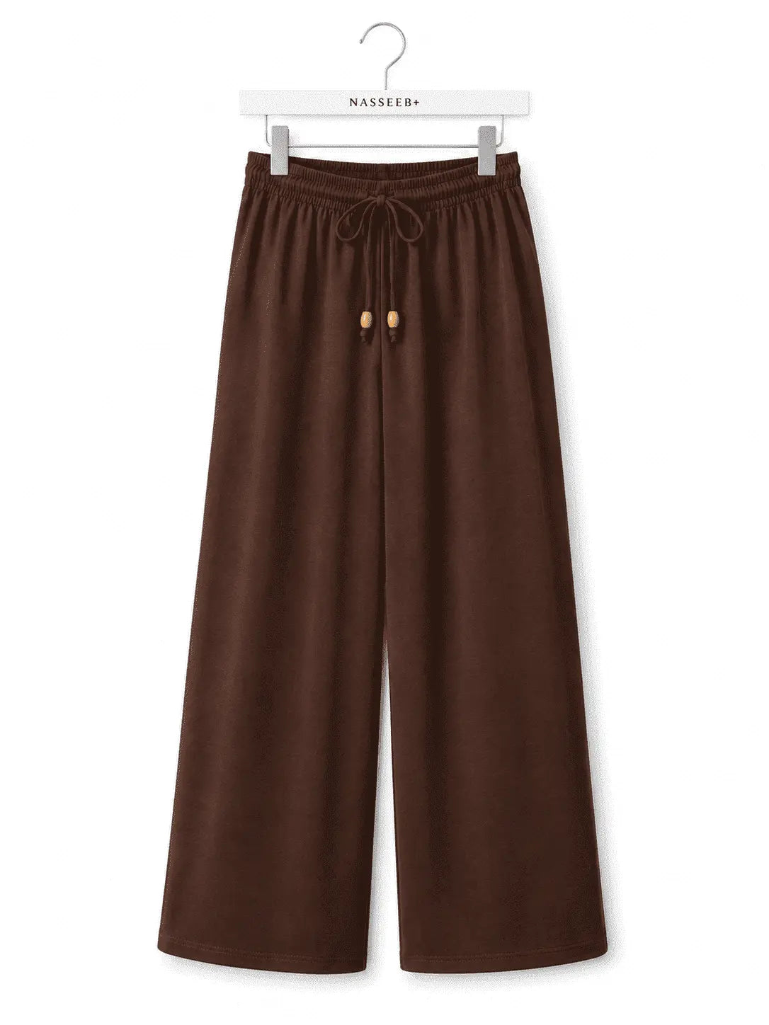 Front view of Nasseeb Women's Essence Trousers in chocolate brown
