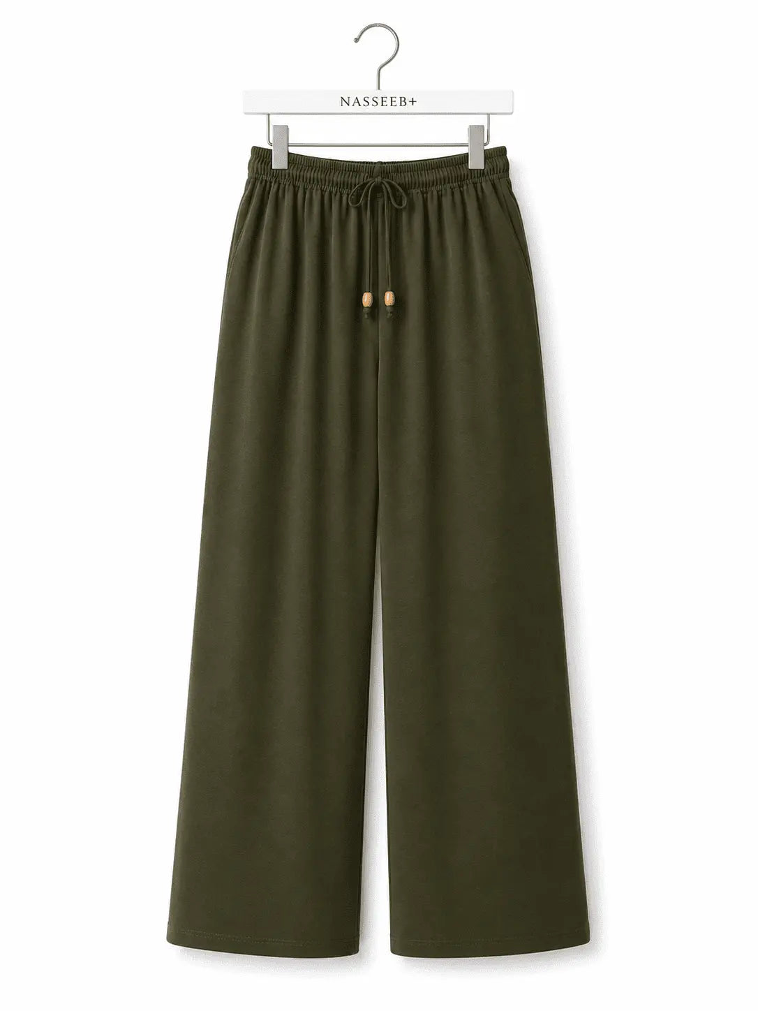Front view of Nasseeb Women's Essence Trousers in olive green
