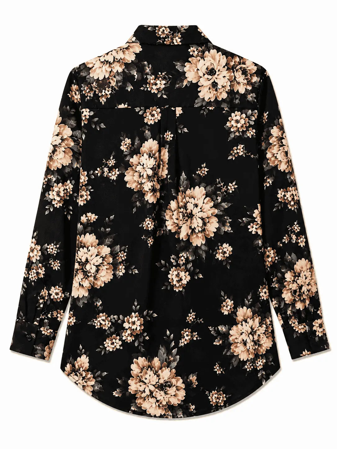 Back view of Nasseeb Women's Florence floral print shirt in black