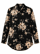 Front view of Nasseeb Women's Florence floral print shirt in black