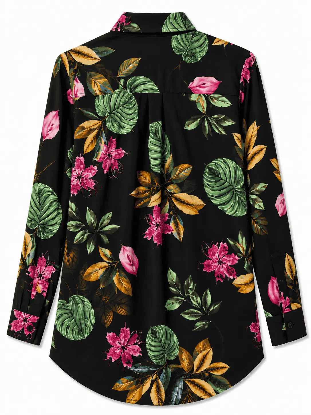 Back view of Nasseeb Women's Riviera botanical print shirt